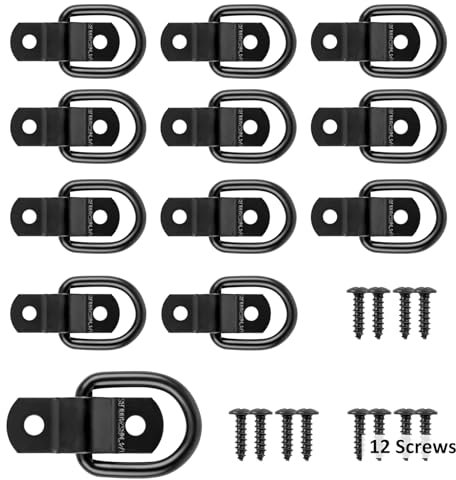 GardEasy Anelli di ancoraggio a D resistenti da 1/4 di pollice per rimorchio, 1088,6 kg, set di ganci per SU, RV, furgoni, auto, barca, moto, nero, confezione da 12