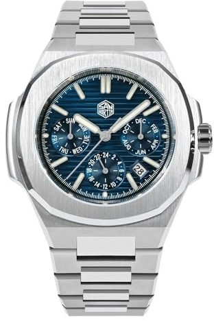 San Martin Herren-Armbanduhr, 43 mm, GMT, klassisch, luxuriös, automatisch, mechanisch, Saphir, 10 Bar, BGW-9, leuchtend, mit Miyota 9120-Uhrwerk, Sunray Blue B1, Militär