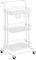 SONGMICS Rollwagen, 3 Ebenen, Servierwagen, Küchenwagen mit Griff, 2 kleine Einhängefächer, 2 Bremsen, Ablagefächer aus Kunststoff, einfacher Aufbau, Schlafzimmer, weiß-transparent BSC067W03