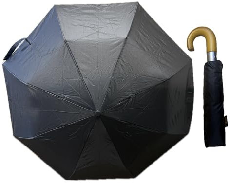 Paraguas Plegable Antiviento Automático Resistente al viento, Paraguas Mujer Hombre Negro De Viaje, Secado Rápido, Impermeable Con Mango Madera Antideslizante 8 Varillas Reforzadas (Negro plegable)