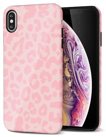 Svanove Cheetah Print Phone Case for iPhone X/XS, Girly Cute Leopard Case for Women, Luxury Trendy Retro Cool Animal Print Design, Aesthetic Pattern Y2k Slim Hard Shell Plastic Cover, Pink