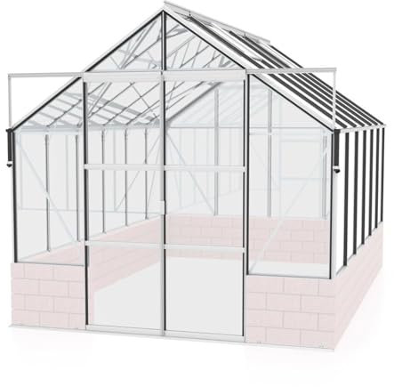 Vitavia Gewächshaus Cassandra 9900, Aluminium eloxiert, 9,9 m², mit Sockelmauer in Basalt, 3 mm ESG | Wetterfestes & stabiles Treibhaus | Perfekt für Gemüse & Pflanzen | Robust & langlebig