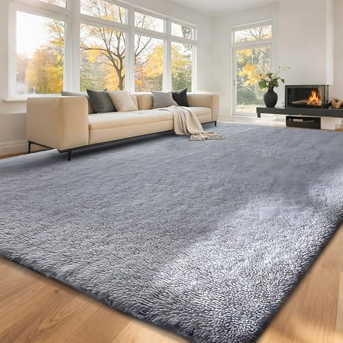 LNZHAO Rugs Living Room: 160x230cm Grey Large Rug for Living Room | Washable Rug Super Soft Fluffy Shaggy Rugs Suit for Dorm Nursery Bedside Kids Room Lounge Office - Anti-Slip Backing Carpet