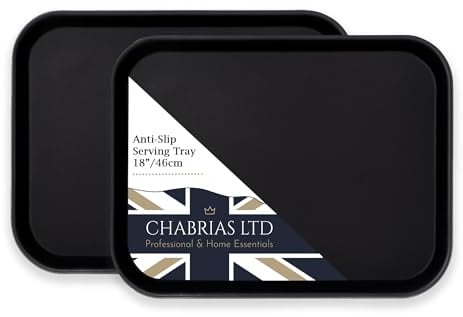 Chabrias Ltd 2 Pack 18 Rectangular Bar Tray U-Grip Black Anti Slip Non Slip Bar Drinks Food Serving Tray for Parties, Gatherings, Bars, Restaurants, and Home