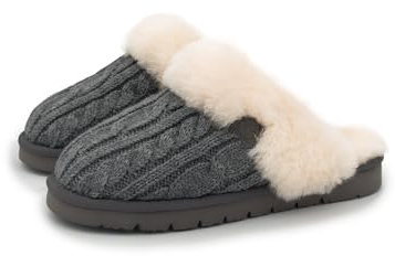 Rohn Moden Lammfell Pantoffel Slipper Nuri, Hausschuhe für Damen aus echtem Fell in Premiumqualität grau, 36