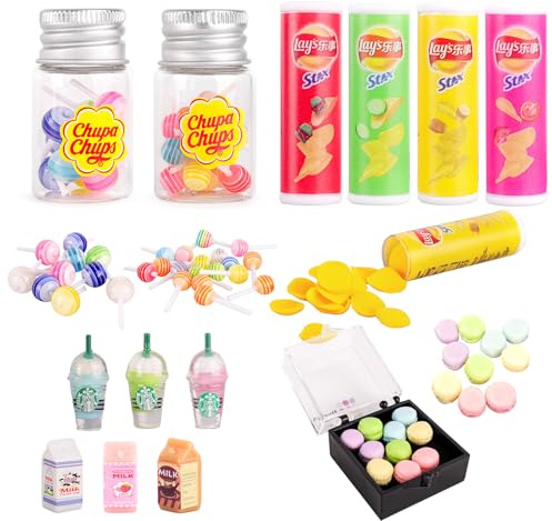 Wichtel Zubehör, 13 Stück Miniatur Essen und Trinken, Mini Puppenhaus Snacks Zubehör Wichtel Zubehör Küche, 1/12 Miniatur Lebensmittel Set für Elf The Shelf Mini Food Miniatur Deko Weihnachten