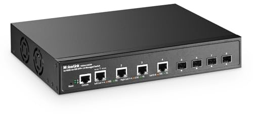 MokerLink 8-Port-10G-Switch gestito, 4x10G-Ethernet-RJ45-Port, 4x10G-SFP+-Slot, gestito tramite Web/CLI L3, Switch di rete in metallo per montaggio su desktop o a parete