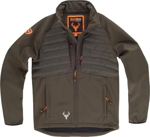 WORKTEAM Chaqueta Softshell de Caza y Outdoor, Tejido Acolchado y Manga Ranglan, Interior Polar, Cortavientos Transpirable, Cremalleras Invertidas y Cordón Ajustable en Bajo Unisex