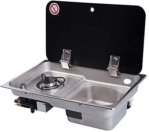 Xlsdlvcnxz Réchaud de table de cuisson pour camping-car avec couvercle en verre trempé – Installation en acier inoxydable 304 pour camping-cars et caravanes, idéal pour la cuisine en plein air et