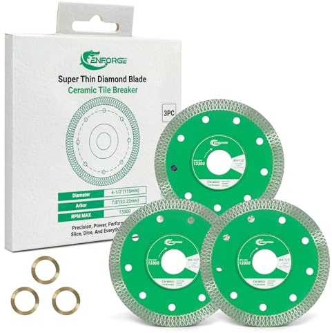 CENFORGE 3-Pack 115 mm Super Thin Diamond Saw Blades - Mesh Turbo Rim Tile Cutter for Angle Grinder - 22.22 mm Arbor - Dry & Wet Cutting for Porcelain, Ceramic, Granite, Marble