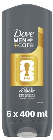 Dove Men+Care Active Comfort 3-in-1 Hair, Face and Body Wash shower gel with MicroMoisture technology for 24 hour nourishment 6x 400 ml