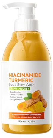 Hinapan Gel Exfoliant Douche au Curcuma 520ml, Soin Éclaircissant et Hydratant à la Nicotinamide, Nettoie et Adoucit la Peau, Mousse Onctueuse, Pour un Épiderme Propre et Revitalisé