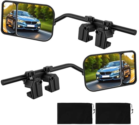Universal Caravan Towing Mirrors Pair - Adjustable Wing Mirror Extensions with Clamps & Straps for Cars, 4x4s, Motorhomes - Eliminate Blind Spots (Style C)