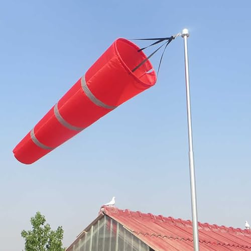 Complete Windsock Kit with Pole, Reflective Band Aviation Wind Sock, Outdoor Wind Direction Indicators, Oxford Fabric Wind Measurement Flag(Red,L-2m(6.6ft))
