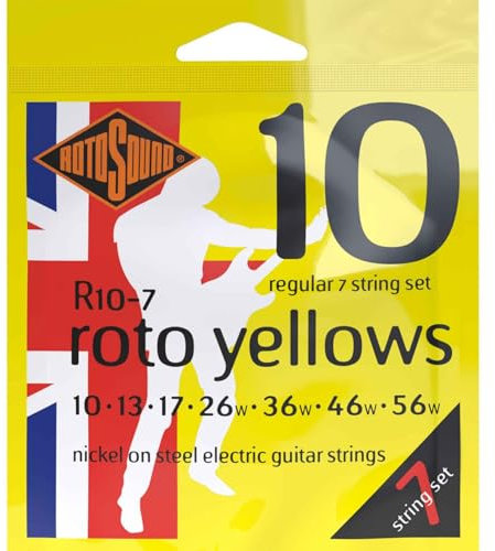 Rotosound Cordes pour Guitare Électrique Roto Nickelée 7-cordes YELLOWS R10-7 Regular 10-56