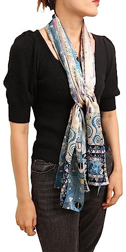 Prettystern Damen 160cm Malerei Kunstdrucke 100% Seide Schal Gustav Klimt Art Nouveau - Fregio_stoclet blau P889