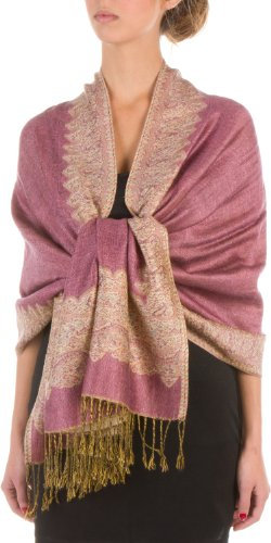 70 x 28 Boderder Pattern doppelschichtiger Pashmina Feel Schal/Stola - Mauve