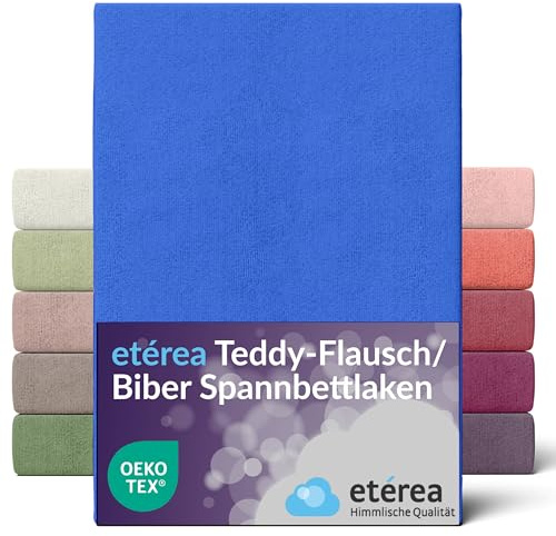 etérea Teddy Flausch Spannbettlaken 180x200-200x200 cm Blau für 15-25 cm Steghöhe 80% Baumwolle 20% Polyester - Oekotex Spannbetttuch Matratzen Bett Bezug - Bettlaken 180x200cm - 200x200cm Blue