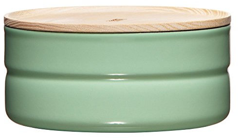 Riess, 2173-202, Vorratsdose mit Eschenholzdeckel, Durchmesser 13 cm, Höhe 6 cm, Inhalt 615 ml, SLOW GREEN, KITCHEN-MANAGEMENT, Truehomeware, Emaille