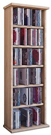 CD Regal Holz | CD Regal mit Platz für 150 CDs oder 65 DVDs oder 36-Videos | Maße: H. 92 x B. 31 x T. 18 cm | Elegantes DVD Regal stehend | Blu ray Regal fürs Wohnzimmer | CD Regal | Vostan