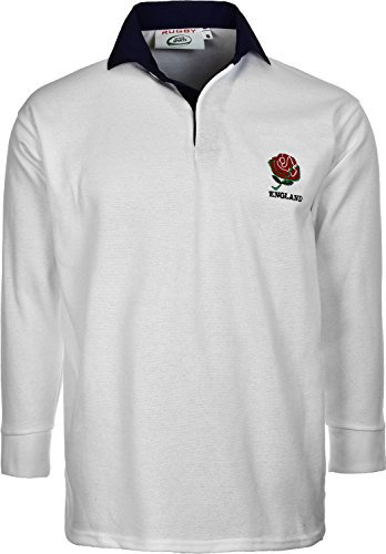 Activewear Men's England WITHN EMBROUDRY Logo Rugby Shirt, (XL, White/Navy Colour)