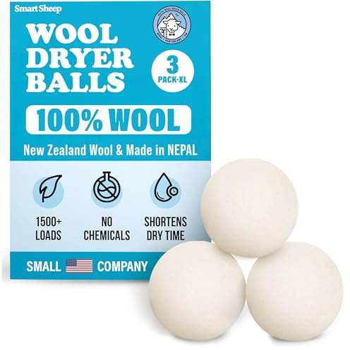 Wool Dryer Balls - Smart Sheep 3-Pack - XL Premium Natural Fabric Softener Award-Winning - Wool Balls Replaces Dryer Sheets - Laundry Balls