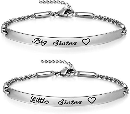 Big Sister Little Sister Armbänder Set mit 2 Schwestern ID Armbänder, 2pcs, Edelstahl, Kein Stein