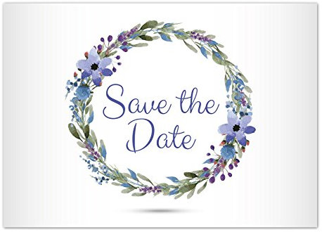 10 x Save the Date Karten mit Umschlag/Blumenkranz Schick/Hochzeit/Liebe/Heirat/Party/neutral/Einladung/Verkündung