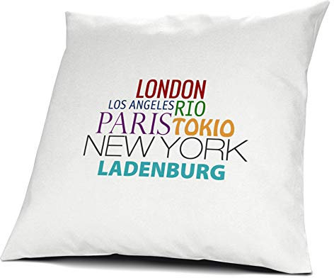 printplanet Kopfkissen Ladenburg, Kissen mit Füllung, Famous Cities of The World, 40 cm, 100% Baumwolle, Städtekissen, Souvenir, Geschenkidee