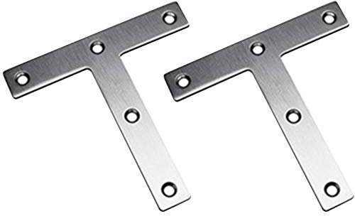 Tiberham - Placa de Reparación en Forma de T 120 x 120mm Soportes de Esquina de Acero Inoxidable, Soportes Angulares, Placa de Reparación Plana Resistente para Unión, Soporte de Fijación (2 PAQUETE)
