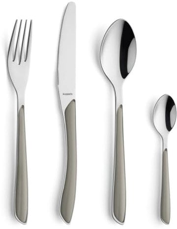 Service de couverts à prisme Kuppels en acier inoxydable poli, couverts 24 pièces, pour 6 personnes, manches en plastique de haute qualité en taupe, inoxydable, lavable au lave-vaisselle