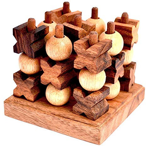 XO 3D small, Tic Tac Toe in 3D small XO Spiel Käsekästchen Strategiespiel aus Holz für 2 Spieler Knobelholz Käsekästchen oder XO in der 3D Variante