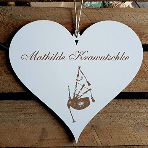 Schild Herz « Dudelsack » mit persönlicher Wunschgravur - Deko Dekoration Türschild Name - Instrument Backpipes Schottland