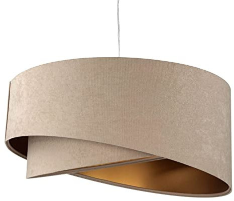 Design Hängeleuchte aus Velours Stoff Beige Gold asymmetrischer Schirm Ø50cm E27 Schlafzimmer Wohnzimmer Flur Pendellampe Hängelampe Pendelleuchte