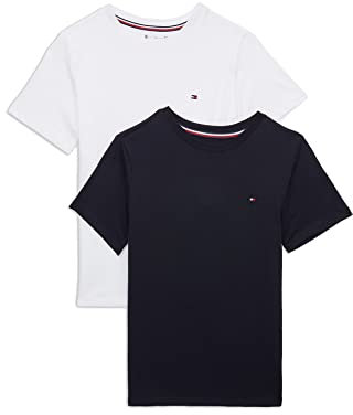 Tommy Hilfiger Jungen 2er Pack T-Shirts Kurzarm Rundhalsausschnitt, Blau (Desert Sky/White), 8-10 Jahre