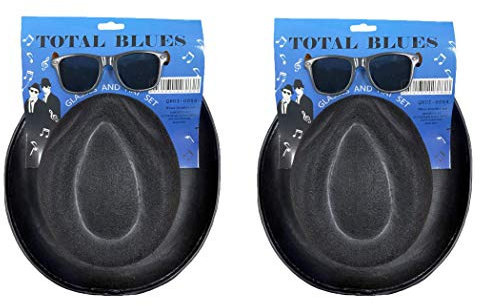 Quickdraw Blues Brothers Hut & Gläser Satz Sonnenbrille Total Blues Kostüm 1980's Kostüm