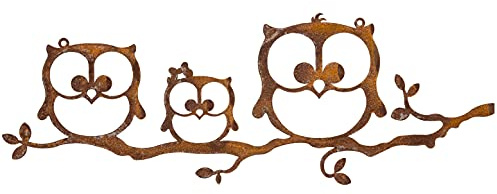 B2S BACK2SEASON Eulenzweig zum hängen Metall Edelrost Rostfigur Eule Gartendeko Made in Europa L36cm