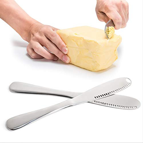 VANRA Lot de 4 couteaux à beurre en acier inoxydable Petits couteaux à dessert à fromage avec bord dentelé, fentes de déchiquetage, cuillère à beurre