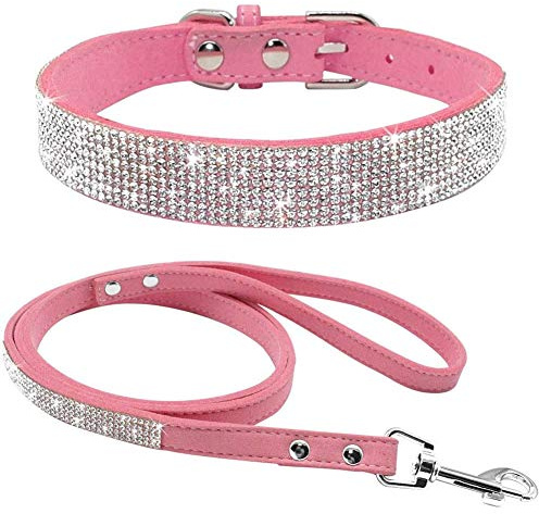 ETOPARS Hundehalsband und Leine mit Strasssteinen, Kristall Diamant Katze Hundehalsband