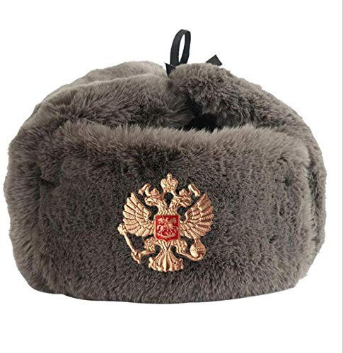 Herren Winter Fliegermütze Sowjetisches Abzeichen Ushanka Männer Winter Bomber Hüte Pilot Ohrklappe Armee Trapper Trooper Hut Russland Schneekappe-Russia_Gray