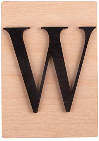 Rayher Holz Buchstabe W, FSC Mix Credit, Holzfliese 10,5x14,8cm, 3D-Buchstabe W in schwarz, 3mm starker Holzbuchstabe auf 4mm starker Holzfliese, 63114576