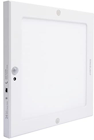 PIR LED Motion Sensor Ceiling Mounted Light Fixture, 18W Ultrathin Panel Shape, ON/Off Automatic, Dual Sensor Mode Switchable