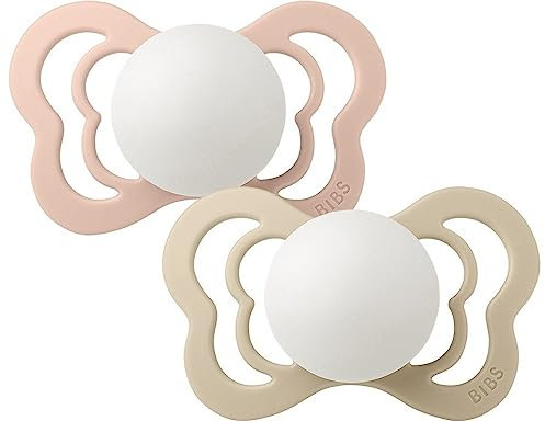 BIBS Couture Schnuller 2er-Pack, BPA-frei, Kiefergerechte Form. Silikon, Größe 2 (6-18 Monate), Vanilla Blush Night