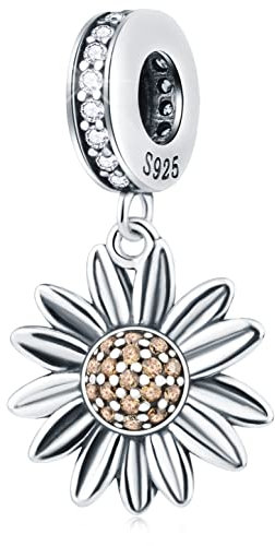 Daisy Blume Dangle Charms passt Pandora Valentinstag Armband, Antike 925 Sterling Silber Sparkle Sonnenblume Blossom CZ Anhänger Flower Perlen, Floral Blumen Geschenk für Frau/Paar/Freundin