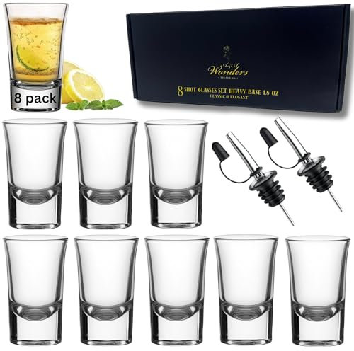 AA Wonders - Juego de 8 vasos de chupito con base pesada, vaso de chupito con peso para vasos de tequila de vodka, caja de regalo