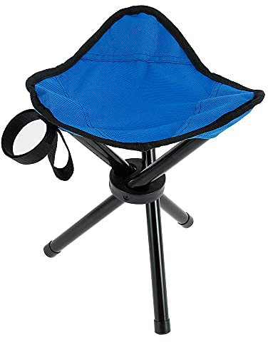 harupink Faltbarer Kleiner 3-Bein-Leinwandstuhl, tragbarer Klappsitz, Outdoor-Stativ-Hocker, Angel-Picknick-Stuhl Camping-Klapphocker tragbarer 3-Bein-Stuhl-Stativ-Sitz für Outdoor-Wandern(Blau)