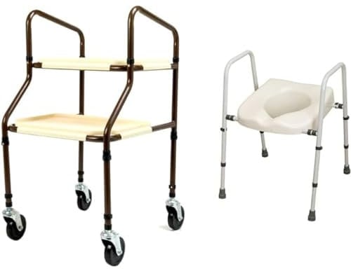 NRS Healthcare M03792 Home Helper Trolley - STANDARD (Eligible for VAT relief in the UK) & M66613 Mowbray Toilet Seat and Frame Lite - Width Adjustable - Flat Pack