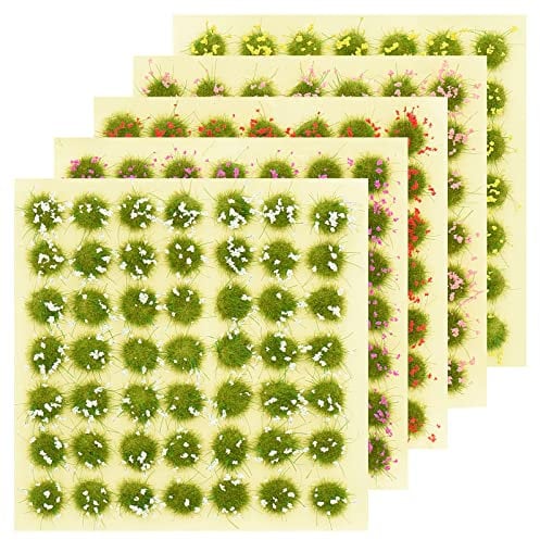 Otzoan 245 Pieces Bushy Tufts Flower Cluster Grass Tufts Kit Train Landscape Railway Artificial Grass Modeling Wasteland Tuft Terrain Model Kit Static Scenery Model