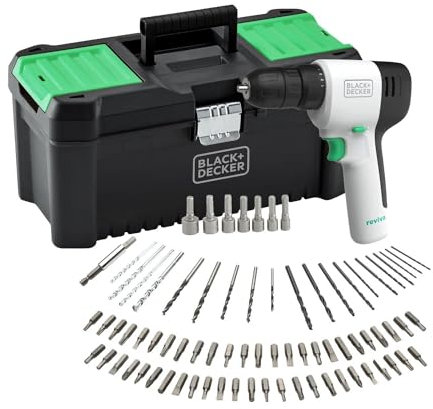 Black & Decker Reviva Drill Kit 12V with 80 PC Accessories 12.5 Storage Eco Toolbox REVDD12ASTB-GB
