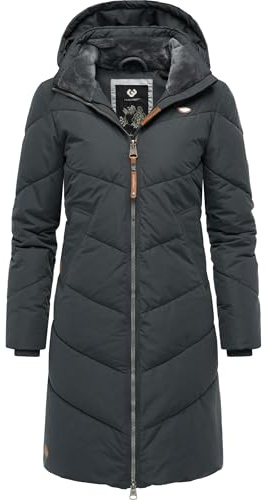 Ragwear Damen Wintermantel warmer wasserdichter Steppmantel lang mit abnehmbarer Kapuze Rebelka XS-6XL